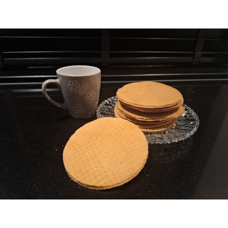 Stroopwafel per vijf verpakt, ambachtelijk gebakken, weinig eiwitten